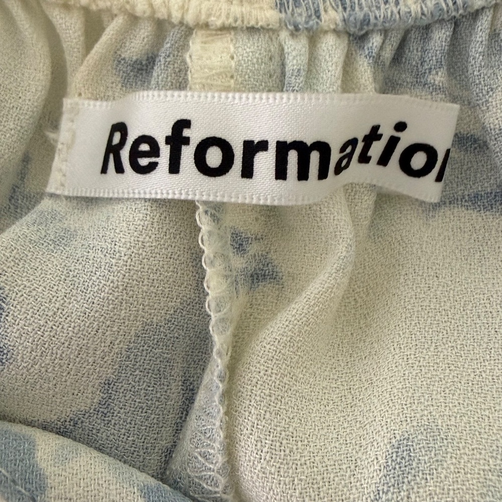 Reformation Women's Chianti Floral Print Crepe Dress Blue Ivory Size Medium - Picture 6 of 8